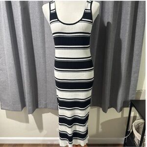 NWT Calvin Klein Black and White Ribbed Maxi Dress
